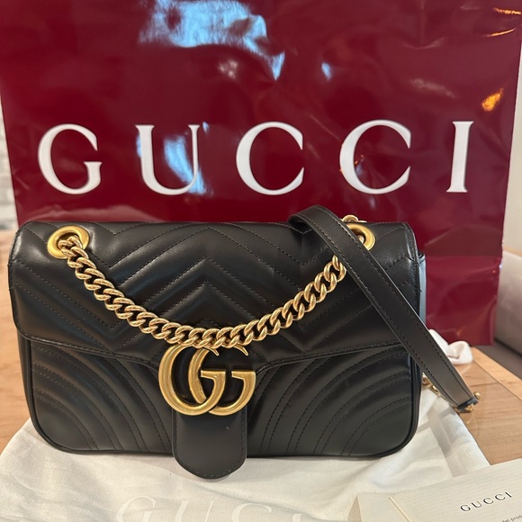 Gucci Black and Gold Marmont Medium Shoulder Bag Brand New - Picture 9 of 12